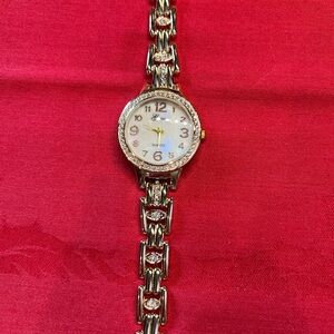 Genoa Women’s Quartz Watch-Gold Tone w/Crystal Accents, 7.5” Strap